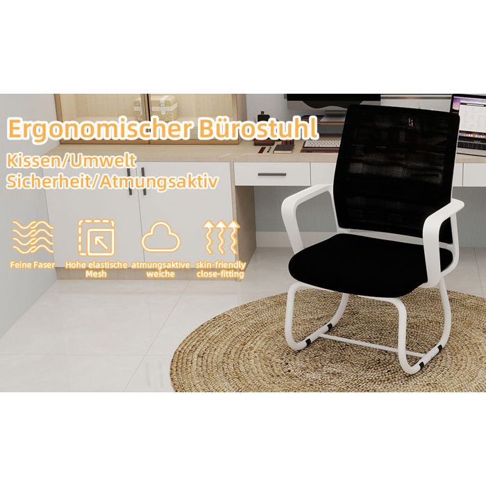 Chaise de bureau moderne minimaliste 45 x 55 x 90 cm dossier en maille accoudoirs structure luge métal noir et blanc