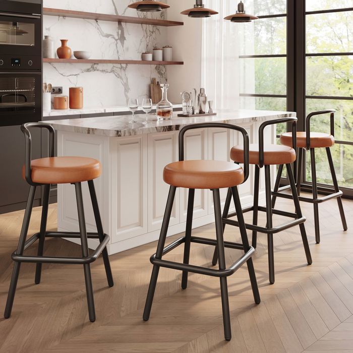 Tabouret de bar - SOGEU - Lot de 4 - Assise PU imperméable - Dossier ergonomique - Pieds en fer stables