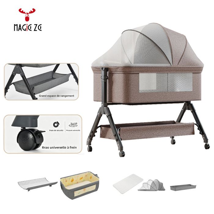 Cododo Lit bebe Cododo Réglable，avec Six cadeaux Moustiquaires matelas tables à langer etc Kaki