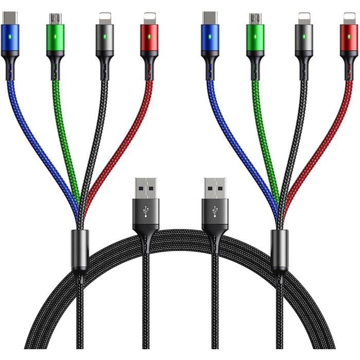 1.5M Câble De Charge Multi Usb 3A, Cordon De Chargeur 4 En 1 Avec Ports ...