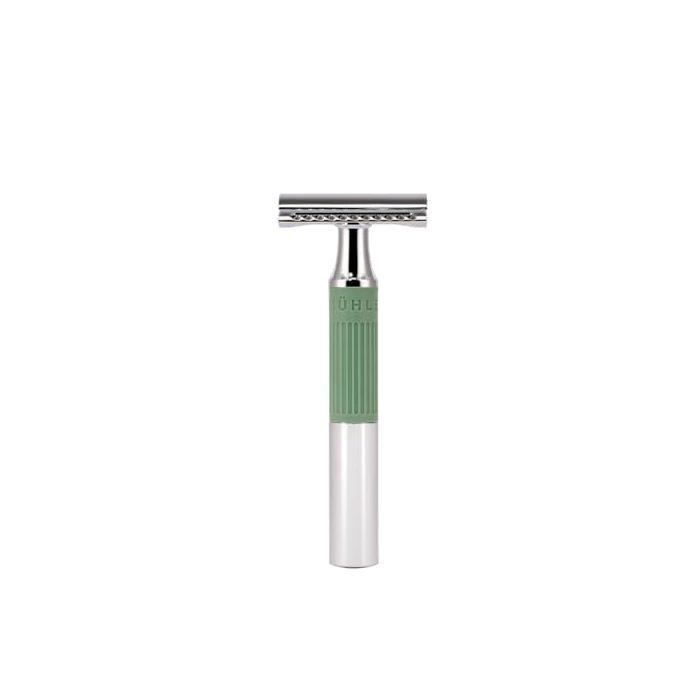 Rasoir de sécurité - MÜHLE - NEO - Double tranchant - Chrome avec anneau silicone vert - Écologique réutilisable