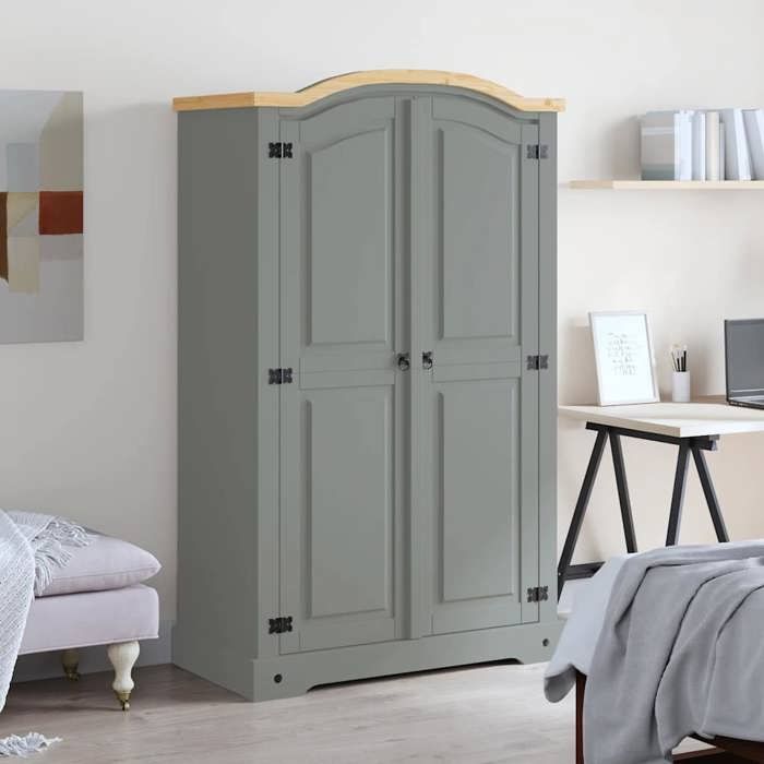 NEW Garde-robe avec 2 portes Gamme Corona pin mexicain Gris Armoire & meuble de rangement_76894