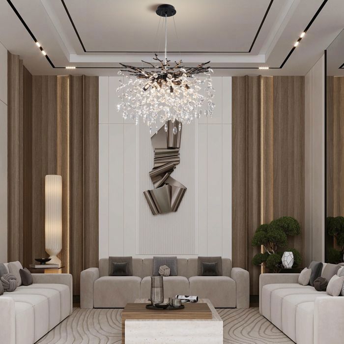 Lustre cristal K9 100% noir – Ø60 cm – à branches forme ronde – 8 feux G9 – monture aluminium – salle à manger salon chambre