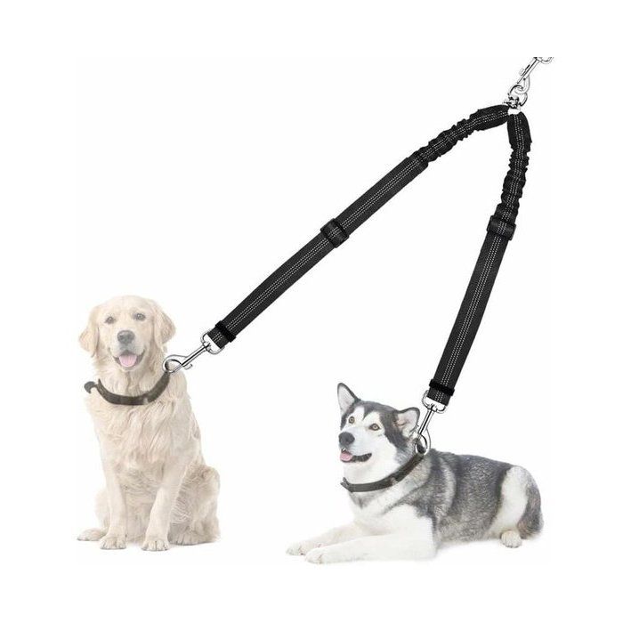 Double Laisse pour Chiens Anti-Enchevêtrement 360° Pivotante Réfléchissante et Amortissante Ajustable pour Promenade à Deux Chien