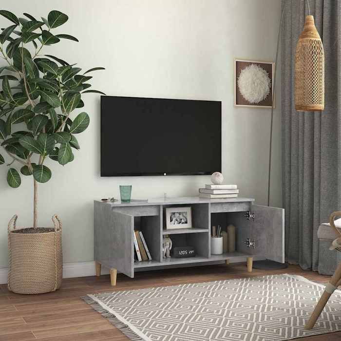 CONFORTHA®Meuble TV avec pieds en bois massif Gris béton 103 5x35x50 cm - Meuble HIFI (8504)