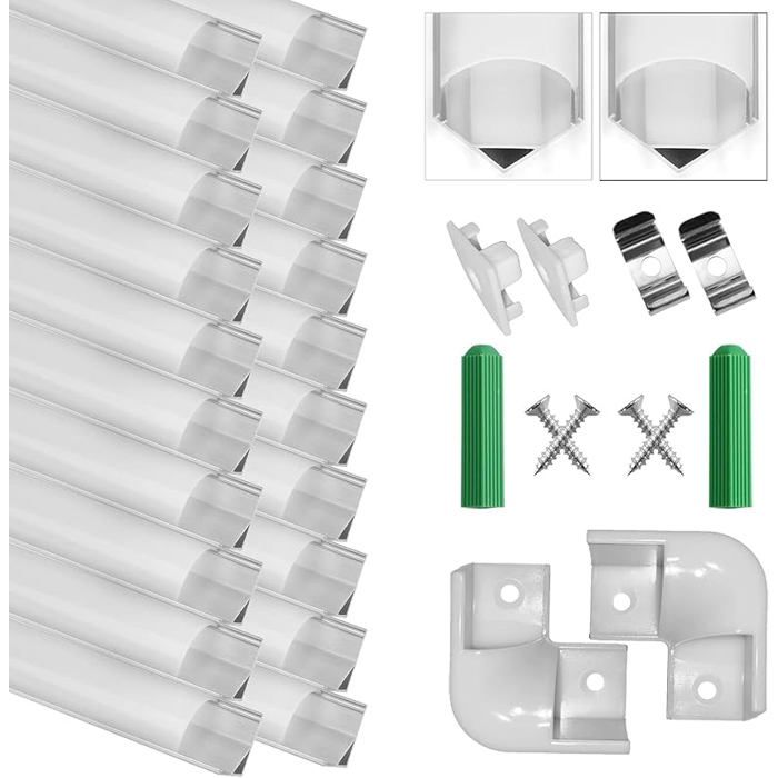 Profilé Aluminium LED 20 x 1Mètre V Shape Profilés en Aluminium Canaux et Diffuseurs LED avec Couvercle PC Accessoires 20 BANDE LED