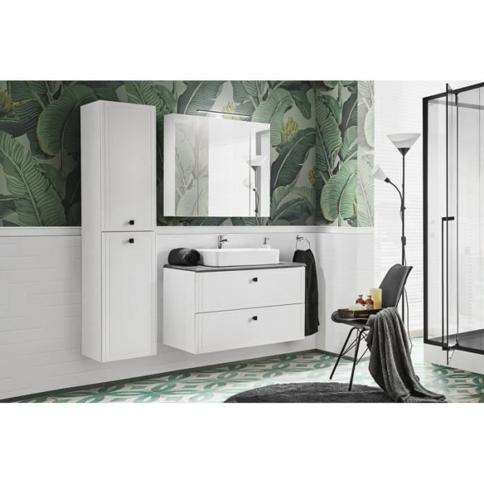 ensembles salle de bain - ensemble meuble vasque à poser + armoire miroir + grande armoire - 100 cm - havana white blanc