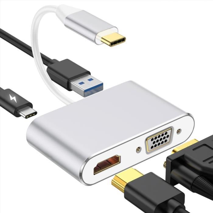 Adaptateur USB-C Vers VGA - Pour MacBook, Lenovo, Dell - Résolution 1080p - Plug & Play