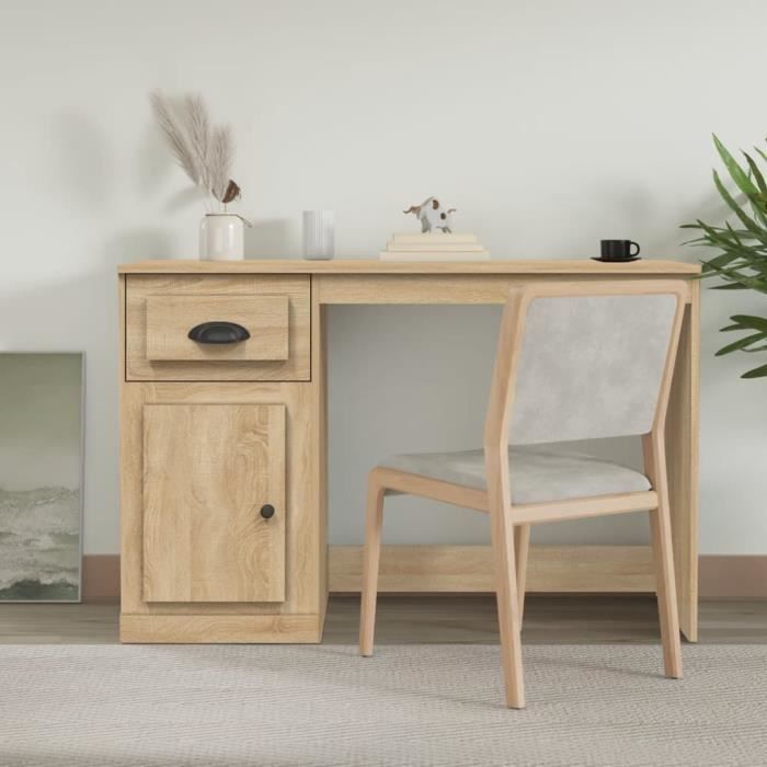 Bureau - AKOZON - Chêne sonoma - 115x50x75 cm - 1 tiroir - Bois dingénierie