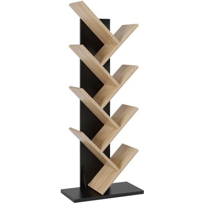 Bibliotheque Livres Arbre Etage Artistique Colonne Bureau Rangement En Bois Meuble De Salon Pour Cd Et Dvd Chambre Brunnoir 116x48cm Cdiscount Maison