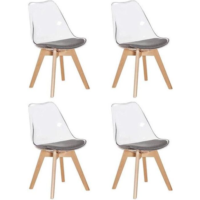 HJ Lot de 4 Chaises transparente Scandinave Rétro Chaises Tulip Tissu