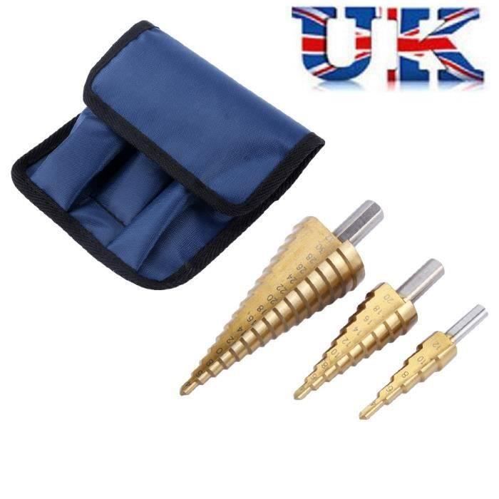 3pcs HSS Titane Forets Fraise à Étages Conique Perceuse Perçage Visseuse 3-20mm 3pcs HSS Titane Forets Fraise à Étages Conique Perceuse Perçage Visseuse 3-20mm