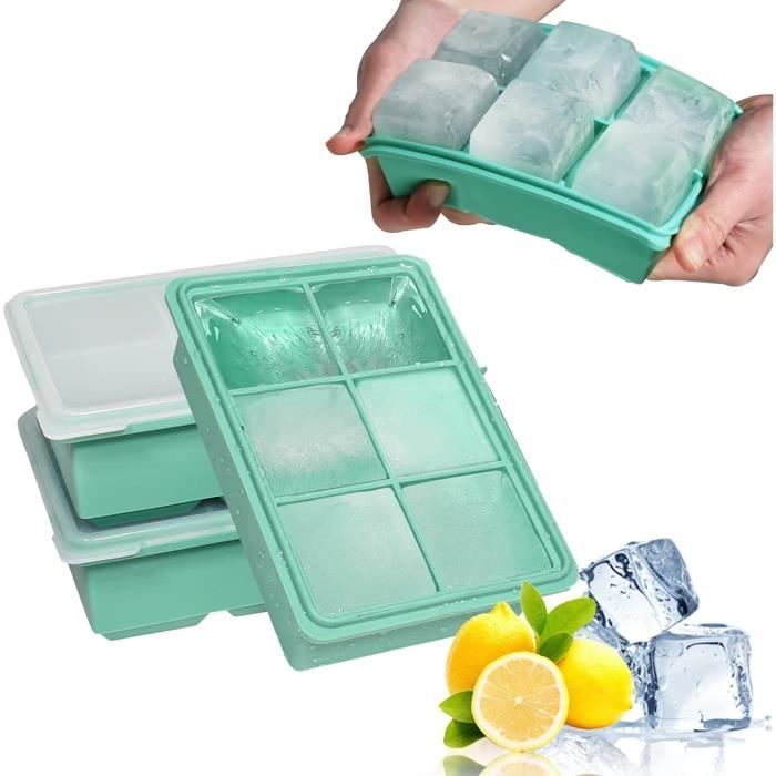LessMo 3 Bac à Glaçons XXL 18 Compartiments Avec Couvercle - Glaçons Géants Silicone