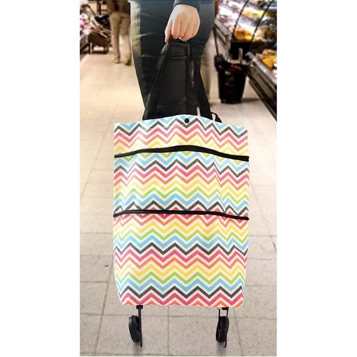 Sac Pliable Avec Roues, Chariot Pliable En Tissu Oxford, Sac De Courses