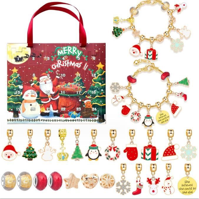 Calendrier De L'Avent Bijoux 2025 Pour Filles - DIY Avec 24 Surprises Bracelets Et Colliers - Rose Et Violet - 6 à 16 Ans