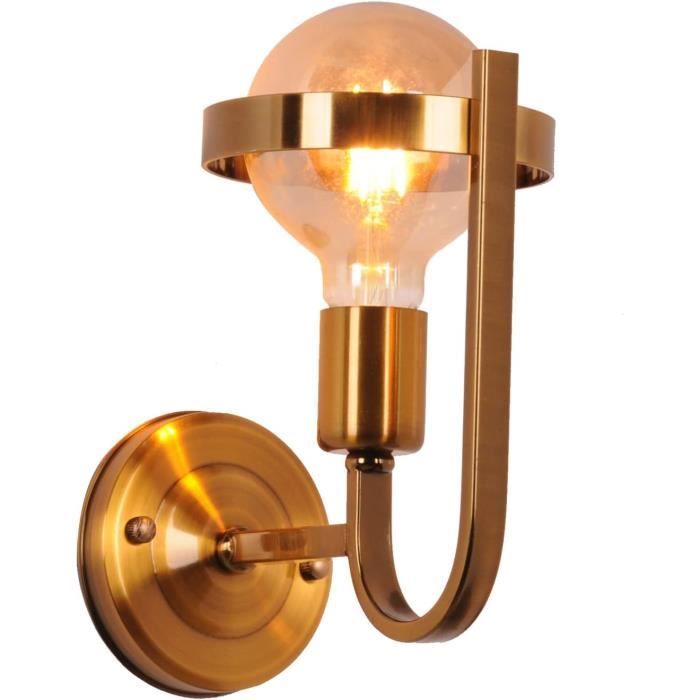 Applique Murale Moderne Rétro Verre Ballon Doré - Lampe Chevet E27 - Décoration Intérieure Élégante
