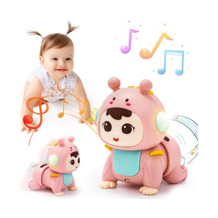 Jouet Bébé 3 6 9 Mois, Jouet Bébé Rampant avec Musique et Lumière Jouets Musicaux Sensoriel Bébé Eveil pour Tummy Time Naissance