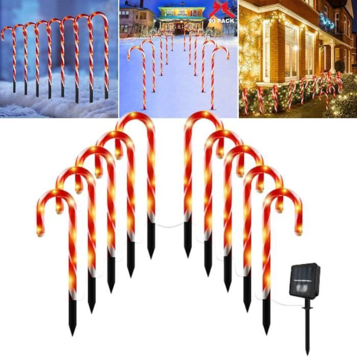 CASAJOY Décoration de Noël Extérieur Lumineuse Lot de 10 Lampes LED de Jardin en Forme de Canne à Sucre de Noël Lumières LED