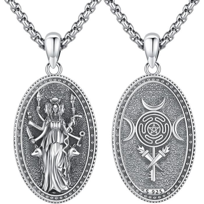 Collier Pendentif Triple Lune Déesse Arbre De Vie Pentagramme Wiccan - Bijou Symbolique Élégant