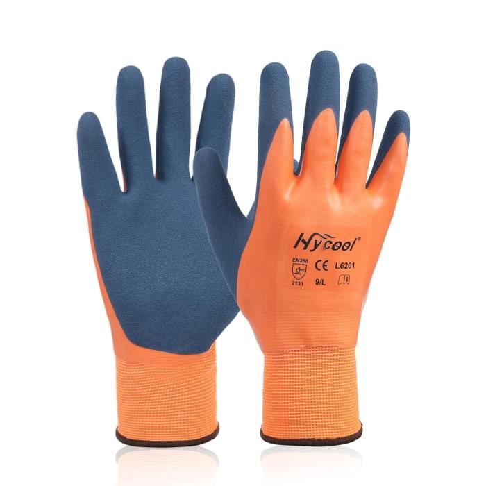 Gants De Travail D'hiver LANON - Imperméables, Double Couche Caoutchouc, Antidérapants, Taille L, Gris - 3