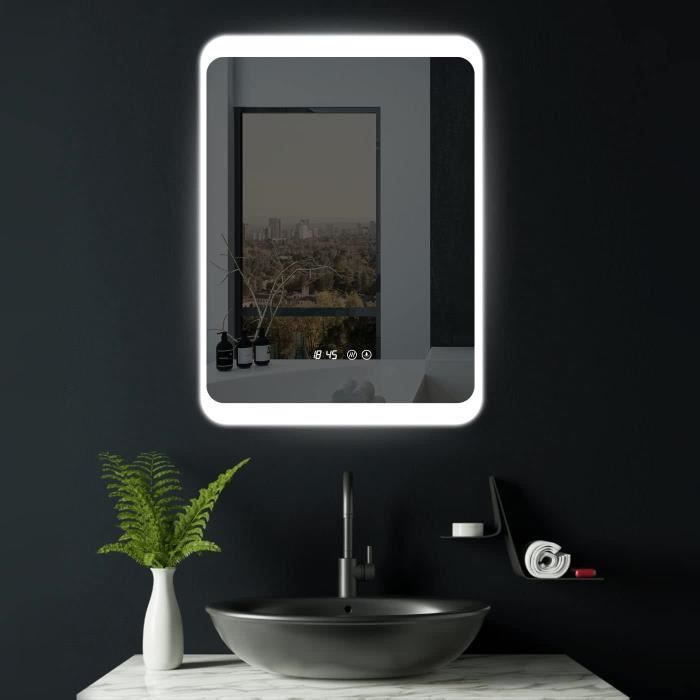 Miroir De Salle De Bain LED Mediolan Avec Bluetooth Et Horloge - Éclairage Intelligent - Fixation Murale Moderne - Neuf Sous Emballage