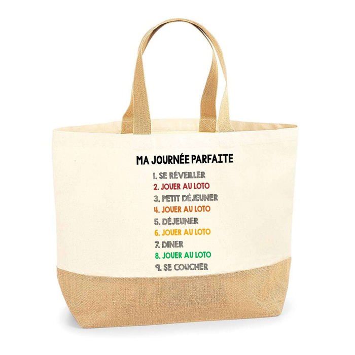 Tote bag - PLANETEE - Loto «Journée Parfaite» - Jute naturel - Multicolore - Imprimé en France