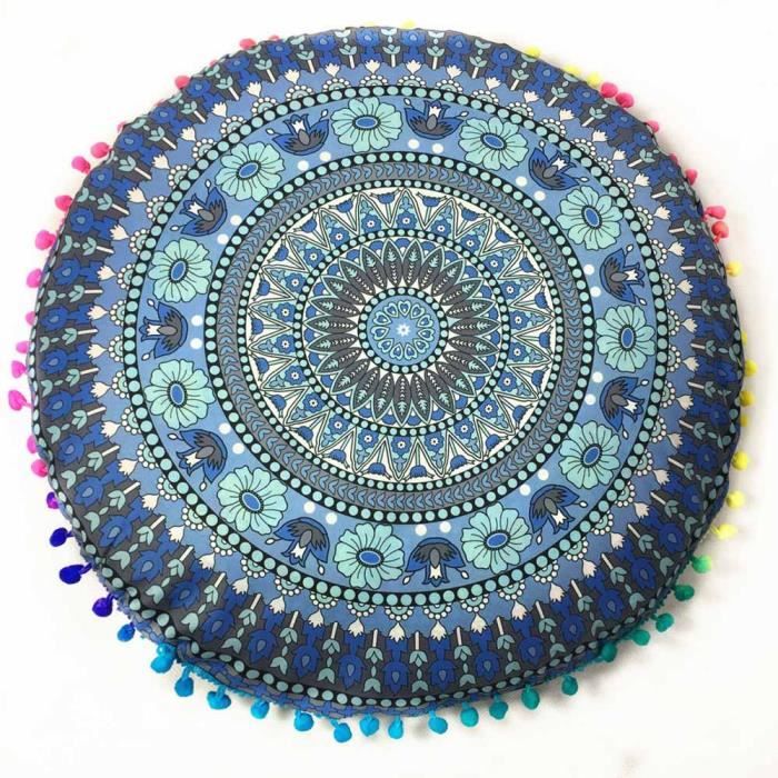 Rose Bleu Plume Mandala Art bohème ronde Tapis Tapis de salon chambre à coucher