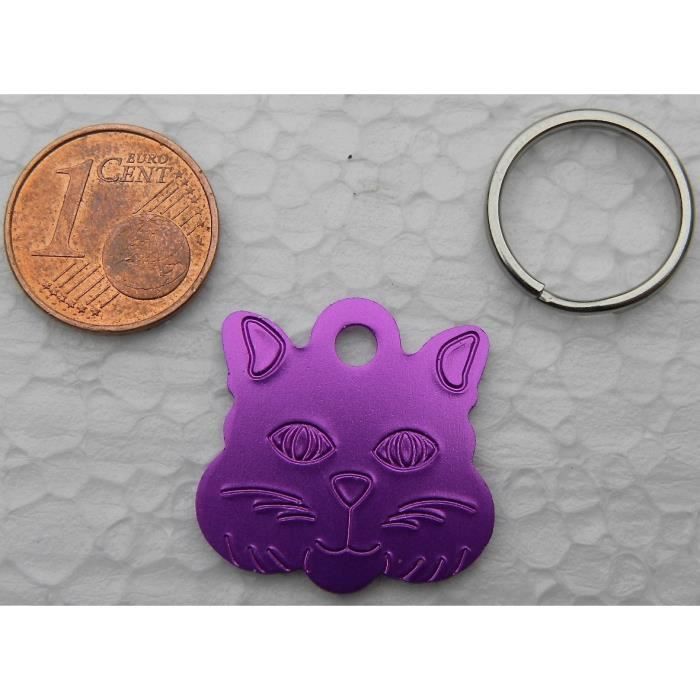 1 MÉDAILLE gravée pour chat chaton violette