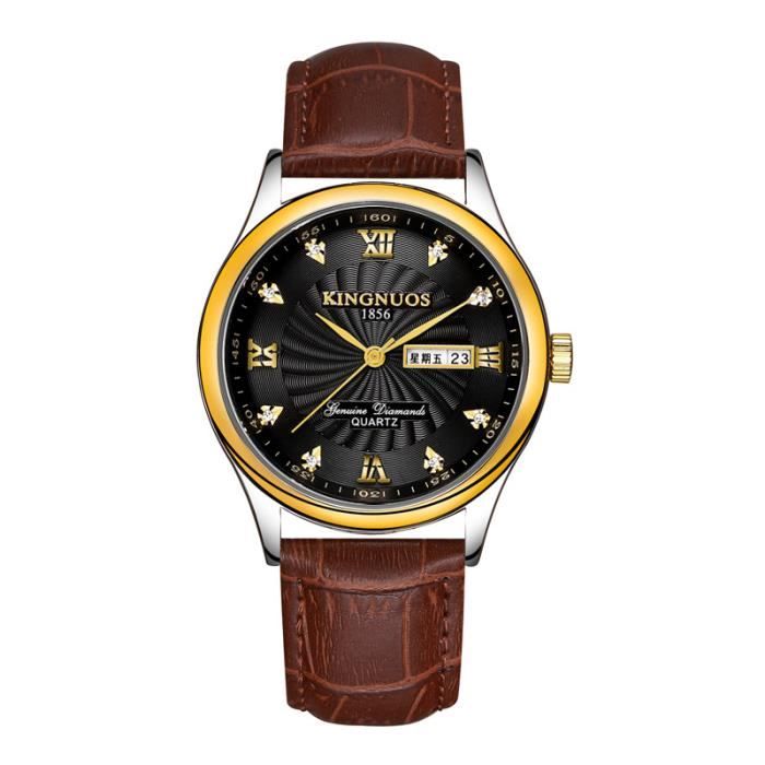 RMEGA Coffret Cadeau Montre Homme - Montre Imperméable - Cuir - Marron - Cadran Noir