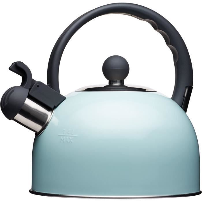 briebe Nordic Bouilloire Induction Sifflante 2,3L, Acier Inoxydable, Tout Feux: Plaque Vitrocéramique, Gaz, Électrique, Poignée en Bois Cool Touch, Vintage, Pour Thé, Café, Tea Pot, Blanc