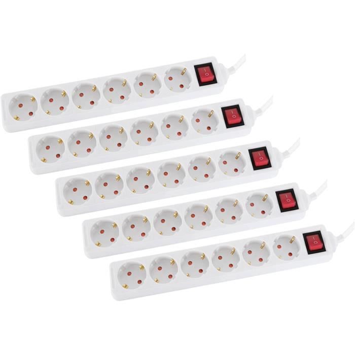 Rallonge électrique Multi-prises 6 Pieds - 16/2 - Blanche - Intérieur - UL Certifié