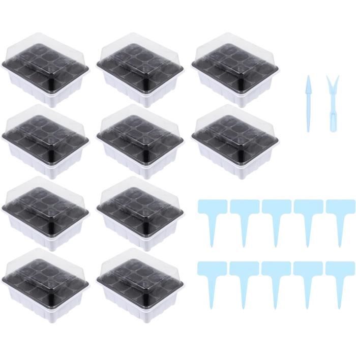 Paquet de 10 plateaux de démarrage de semences Plateau de semis Kit de démarrage de plante réglable en humidité avec dôme et plateaux de culture de serre de base pour la croissance