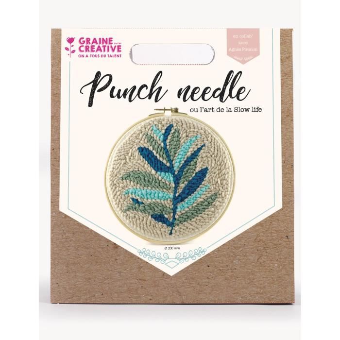 Kit de broderie Punch needle feuillage 20 cm - Bleu