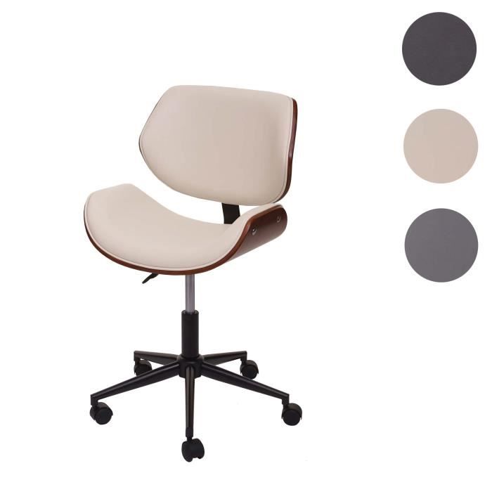 chaise de bureau pivotante hwc-g25 bois cintré aspect noyer rétro crème