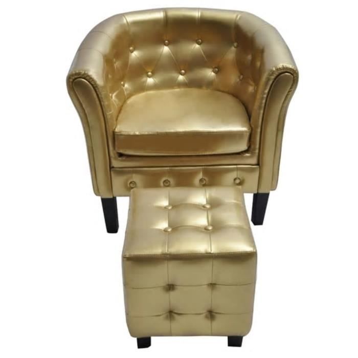 fauteuil chic avec repose-pied en similicuir doré - marque chic - modèle 6353 - accoudoirs - détails cloutés