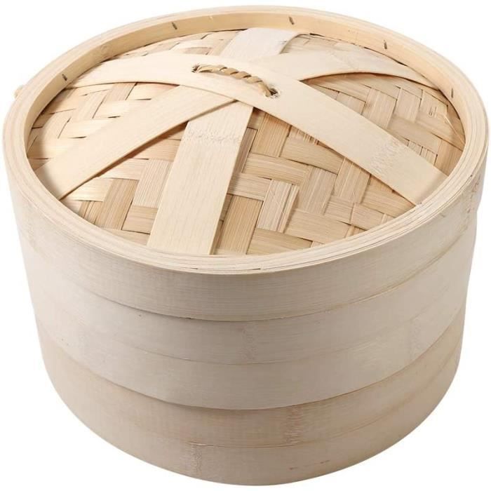 Cuiseur vapeur fait main en bambou de 25,4 cm avec couvercle - avec Cuiseur vapeur fait main en bambou de 25,4 cm avec couvercle - avec