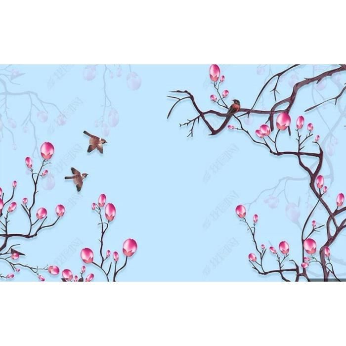 Papier Peint Murales Panoramique 3D Mur De Fond Oiseau De Branche Fleur ...