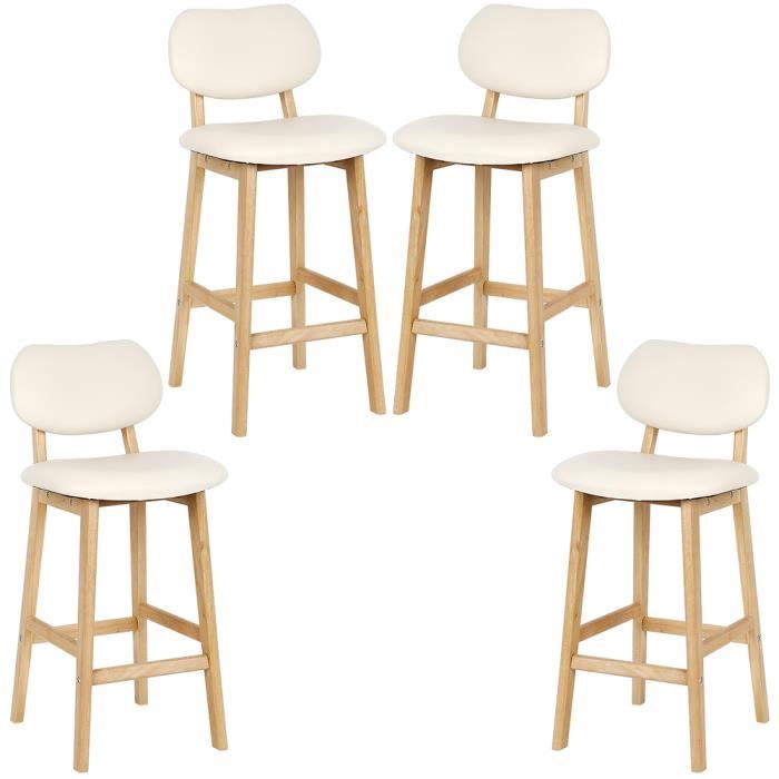 Lot de 4 Tabourets de Bar BEIGE de Haute Qualité Pieds en Bois Hauteur