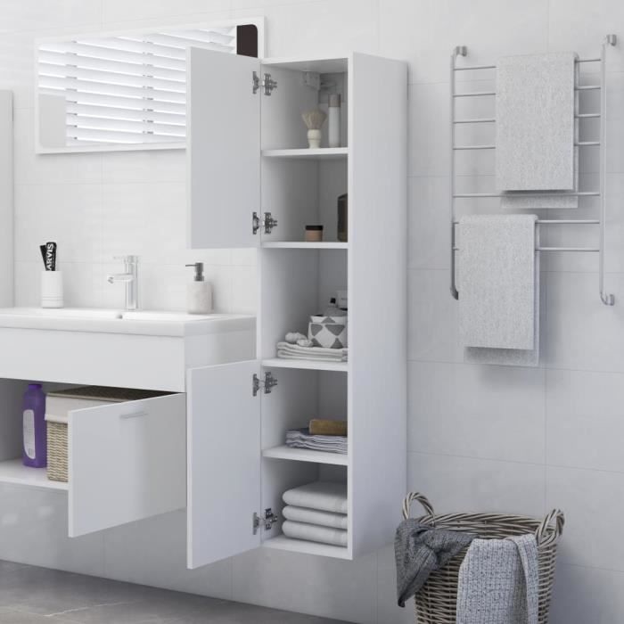 Armoire de salle de bain - SWT - Blanc - 30x30x130 cm - Aggloméré - Montage à faire soi-même