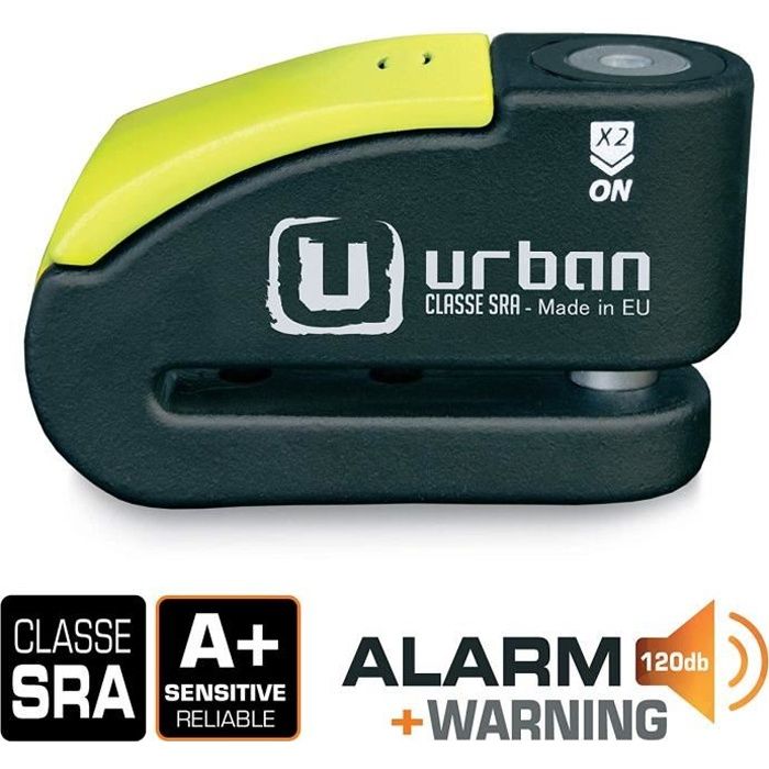 Urban security 999 Antivol Moto Homologué SRA Bloque Disque Alarme 120 DB Warning Double Verrouillage ø14 mm, Neutre, tu