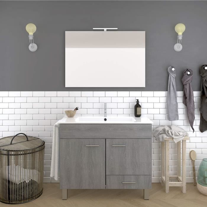 Meuble De Salle De Bain Avec Vasque Miroir Led Et Porte Serviettes De Bain Hades 60cm Cendre Hades Cdiscount Maison