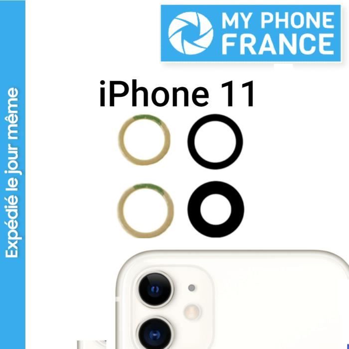 Vitre Caméra pour IPHONE 11 en verre Sans cadre Set de 2 lentilles + Adhésifs Photo Arrière