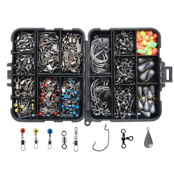 Outils de pêche,Kit d'accessoires de pêche,avec hameçons,plombs,pivotants,boutons pression et boîtes de matériel