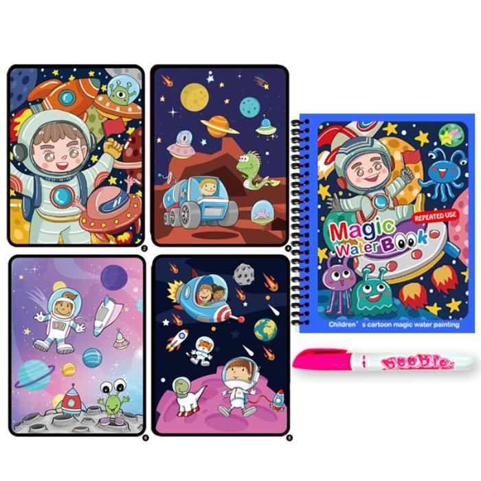 Lot De 6 Livres De Coloriage Magique à L'Eau Réutilisables + 6 Stylos – Thèmes Animaux, Dinosaures, Sous-Marin, Espace, Voitures, Alphabet – Cadeau Enfant 3 Ans+