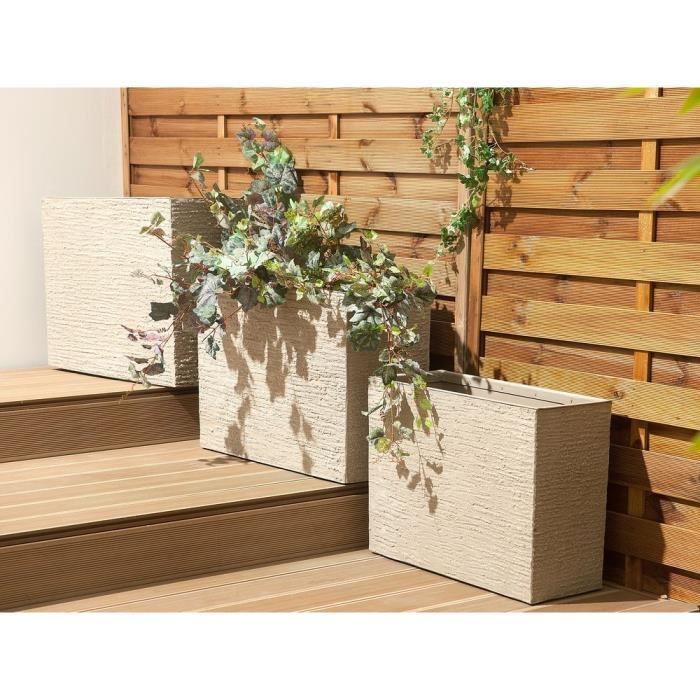 3 Plateaux Rectangulaires Pour Pots De Fleurs - Plastique Beige, 34x14x3cm, Antidérapants, Résistants UV - 11