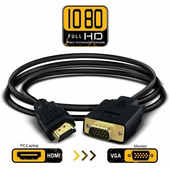 CABLING® Cable HDMI vers VGA 2m, couleur noir , Convertisseur Cordon Male HDMIVGA,Actif HDMI