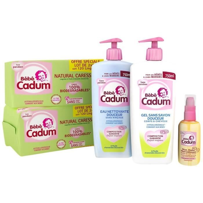 Bebe Cadum L Essentiel Toilette Lingettes Natural Caresse 4x60 Mon Huile Merveilleuse 100 Ml Gel Sans Savon Corps Et Cdiscount Puericulture Eveil Bebe