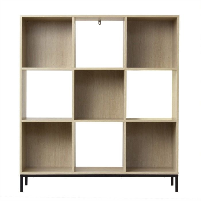 Etagère de rangement 9 cases avec pieds métal - Bois clair - 93.5 cm X 29.8 cm X 103.3 cm - CALICOSY