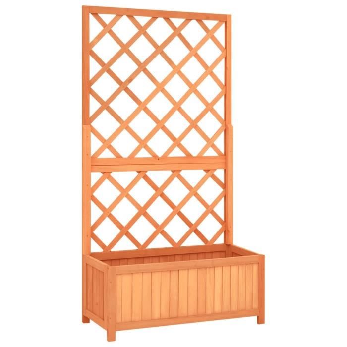 Jardinière à treillis - CUQUE - Marron - Bois de sapin massif - 70x30x135 cm - Assemblage requis