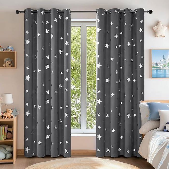 Rideaux Occultants Deconovo étoiles - 140x200 Cm - Bleu - 2 Panneaux - Chambre Enfant